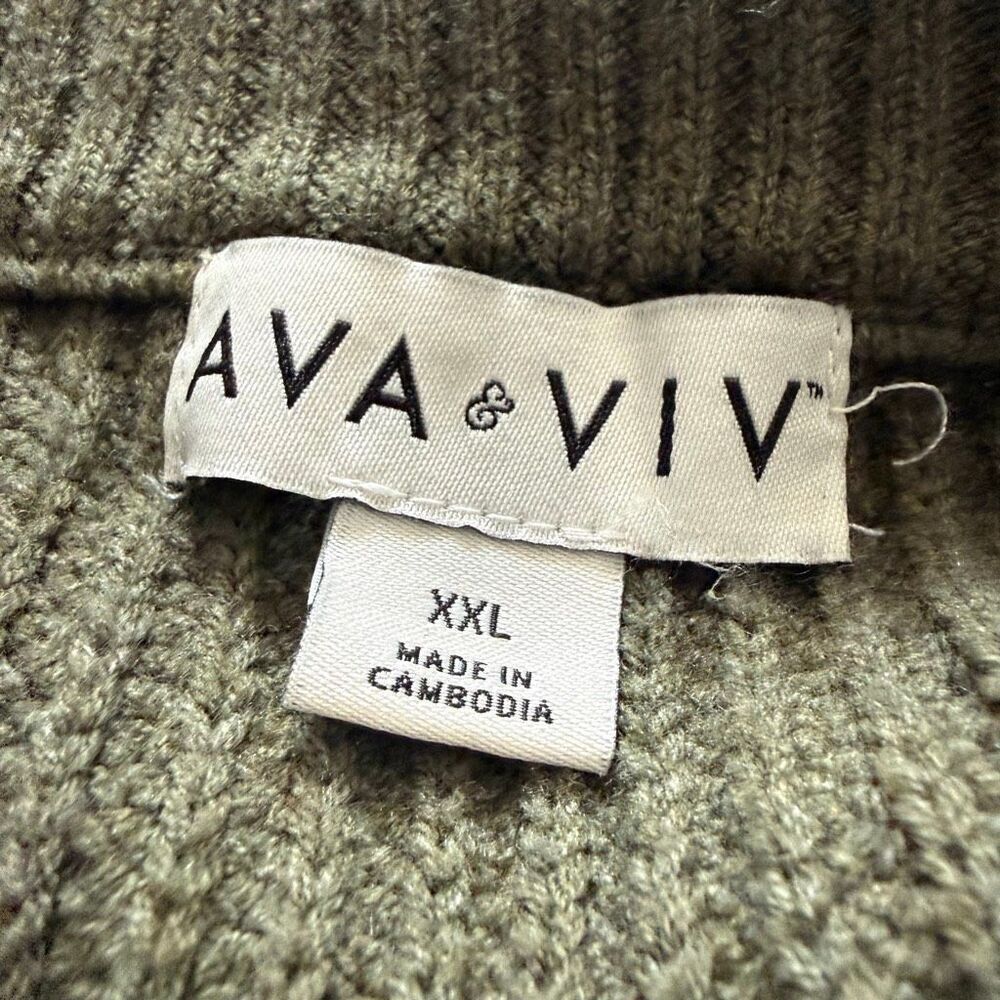 Ava & Viv Olive Green and White Striped V-Neck Sweater XXL - Picture 4 of 7
